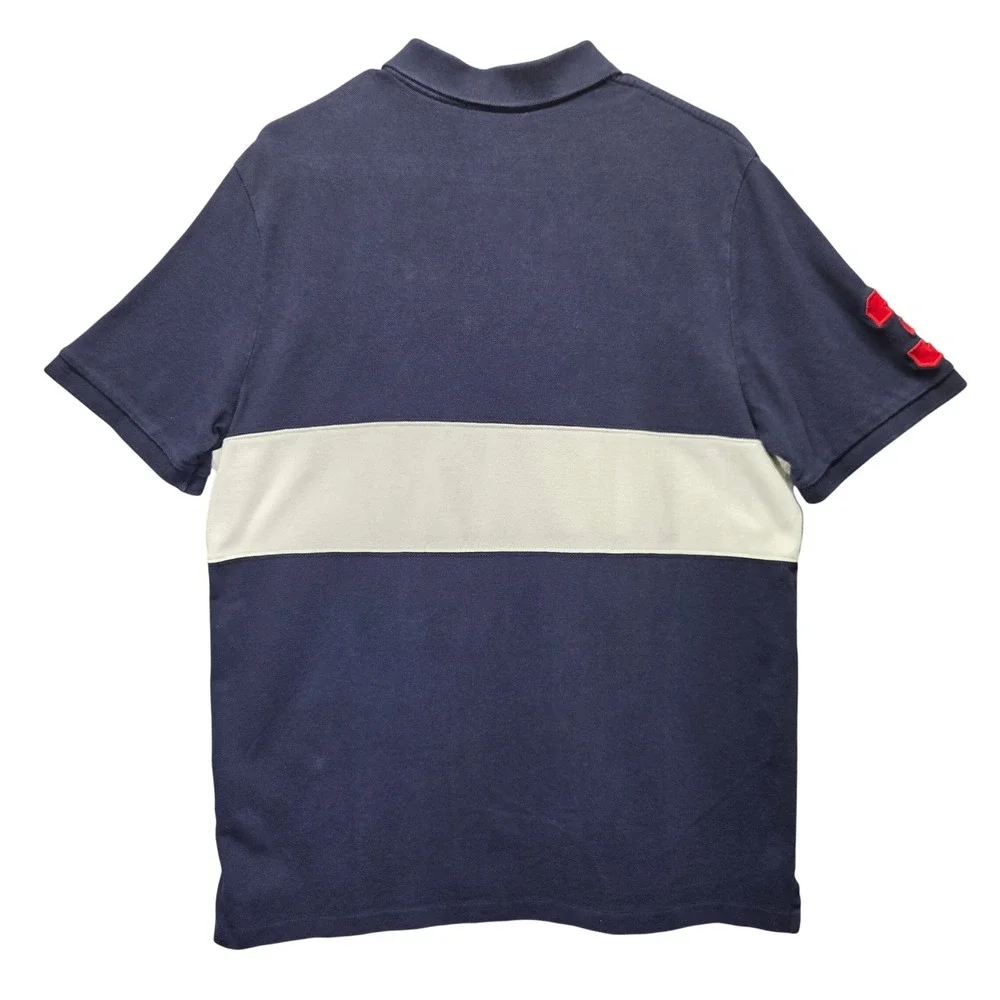 Polo Ralph Lauren Big Pony #3 Polo Shirt Large Navy Blue White Colorblock Preppy